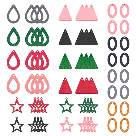 SUNNYCLUE 64Pcs 4 Styles Wood Charms Pendants with Hole Triangle Oval Teardrop Star Wooden Charms for DIY Jewelry Necklace Earrings Making Charms Crafts Supplies WOOD-SC0001-10-1