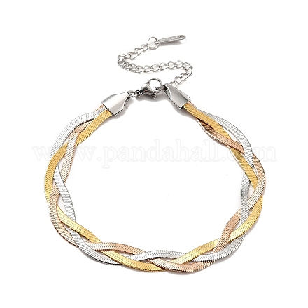 304 Stainless Steel Interlocking Herringbone Chain Bracelet for Men Women BJEW-H554-01-1