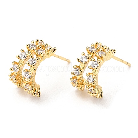Rack Plating Brass Arch Stud Earrings with Cubic Zirconia EJEW-A103-12G-1