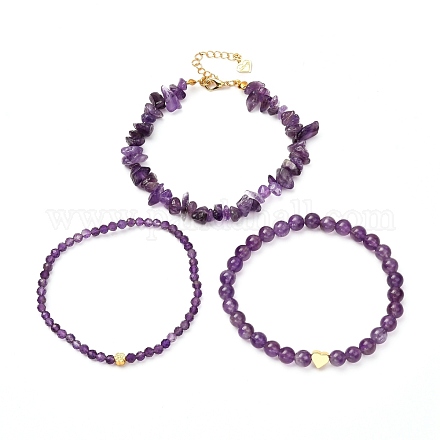 Ensembles de bracelets extensibles en améthyste naturelle pour femmes hommes filles cadeaux BJEW-JB06692-1
