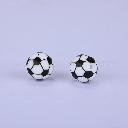 Rond imprimé avec perles focales en silicone à motif de football SI-JX0056A-108-1