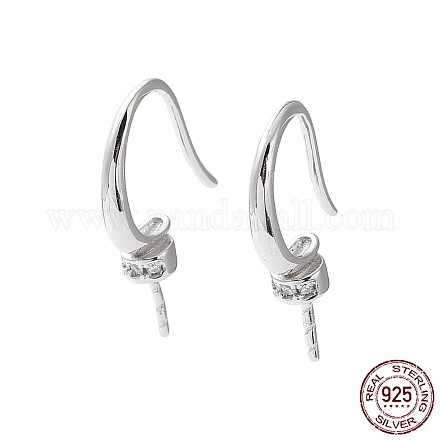 Rhodium Plated 925 Sterling Silver Micro Pave Cubic Zirconia Earring Hooks STER-E068-03P-1