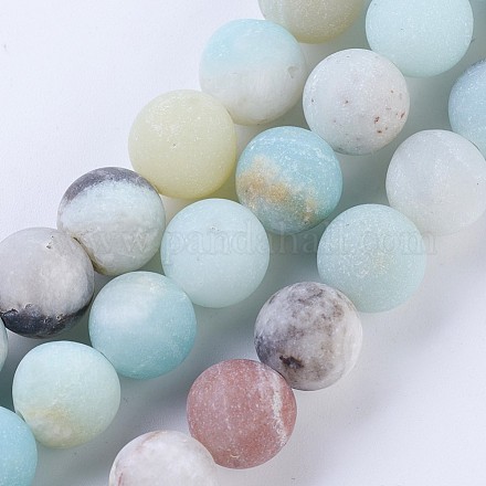 Frosted Natural Flower Amazonite Round Bead Strands G-E334-10mm-09-1