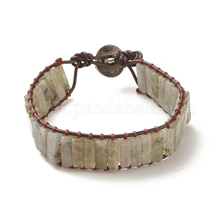 Natural Labradorite Rectangle Beaded Bracelet BJEW-JB08198-01-1