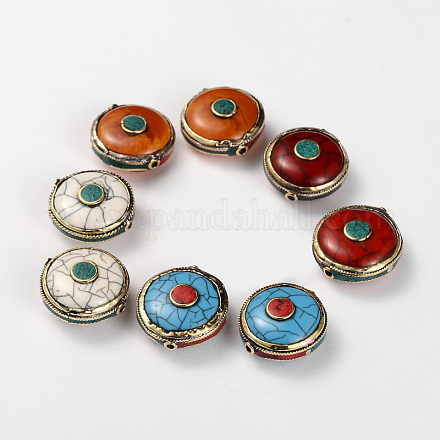 De style tibétain perles rondes plat TIBEB-F041-02-1