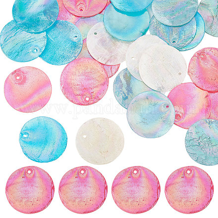 SUNNYCLUE 1 Box 40Pcs Shell Charms Seashell Charm Capiz Shells Slices AB Color Charms 25mm Flat Round Blue Pink Sea Shell Summer Ocean Charms for Jewelry Making Charm DIY Wind Chime Earrings Supplies SSHEL-SC0001-21-1
