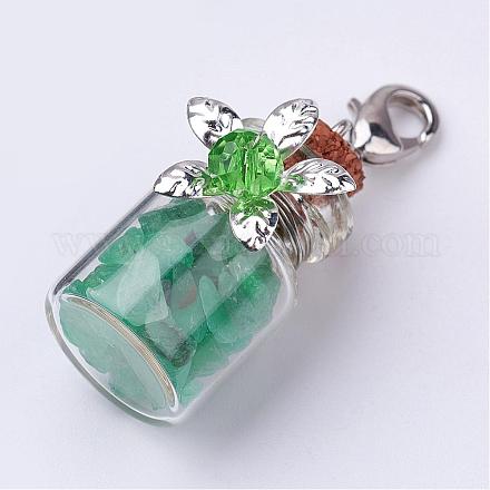 Bouteille en verre transparent pendentifs aventurine vert décorations HJEW-JM00228-01-1