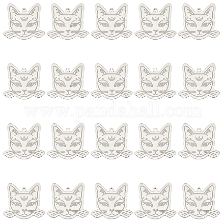 Dicosmétique 20 pièces breloques tête de chat de divination pendentifs de chat plats chat en acier inoxydable avec breloques de lune pendentifs de chat de compagnie mignons pendentifs de petit animal pour la fabrication de bijoux artisanaux FIND-DC0002-56-1