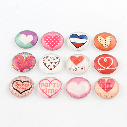 Half Round/Dome Heart Pattern Glass Flatback Cabochons for DIY Projects X-GGLA-Q037-10mm-47-1
