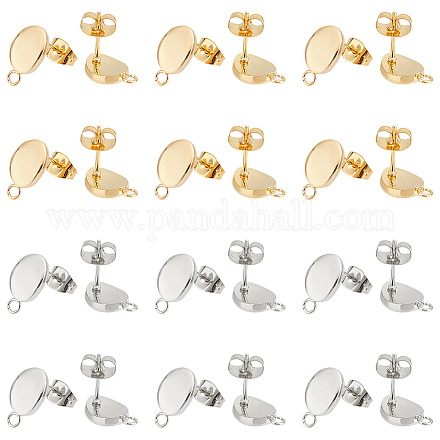 UNICRAFTALE 40Pcs 2 Colors 201 Stainless Steel Stud Earring Findings with Ear Nuts 0.7mm Pin Hypoallergenic Oval Earring Post with Horizontal Loops Metal Earring Studs Components for Earring Making STAS-NB0001-71-1