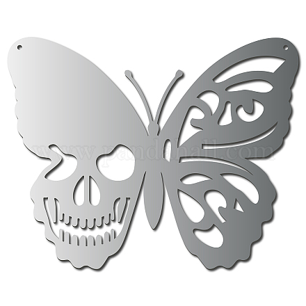 CREATCABIN Skull Metal Wall Art Butterfly Decor Wall Hanging Plaques Ornaments Iron Wall Art Sculpture Sign for Indoor Outdoor Home Livingroom Kitchen Garden Decoration Gift Silver 11.8 x 9.4 Inch DJEW-WH0306-013A-01-1