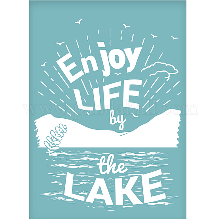 粘着性のシルクスクリーン印刷ステンシル  木に塗るため  DIYデコレーションTシャツ生地  湖のほとりでの生活をお楽しみください  ホワイト  195x140mm DIY-WH0173-010-1