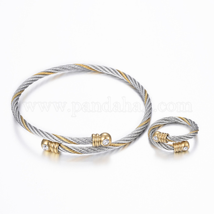 Trendy conjuntos de anillos y brazaletes de torque de 304 acero inoxidable SJEW-H073-09A-1