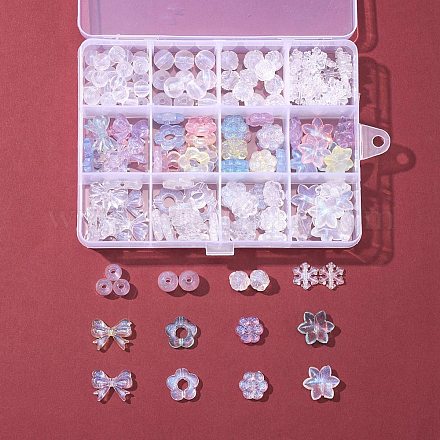 透明なアクリルビーズ  グリッターパウダー  花と蝶結びと雪の結晶と丸と星  ミックスカラー  8~15x7~18x2.5~10mm  穴：1.2~2mm  159個/箱 OACR-FS0001-12-1