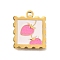 304 Stainless Steel Pendants, with Enamel, Square with Fruits Charm, Golden, Strawberry, 20x16.5x1.5mm, Hole: 2mm