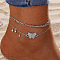 2Pcs Alloy Rhinestone Link Anklets, Butterfly, 8-1/4 inch(210mm)