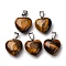 Natural Tiger Eye Pendants, with Platinum Brass Loops, Heart, 18~19x15~15.5x7~10mm, Hole: 6x2.5~3mm