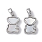 Brass & Shell & Clear Cubic Zirconia Pendants, Bear Charms, Platinum, 15x9.5x3mm, Hole: 2.5x4mm