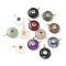 Natural & Synthetic Mixed Gemstone Flat Round Pendants, with Brass Micro Pave Cubic Zirconia Findings, Golden, The Color Of Zircon Is Random, Mixed Dyed and Undyed, 18.5x14x8mm, Hole: 2x1mm