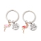 2Pcs Alloy Enamel Keychians, with Alloy Split Key Rings, Flamingo Shape, Mixed Color, 60.5mm