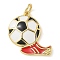 Rack Plating Brass Enamel Pendants, with Jump Ring, Long-Lasting Plated, Lead Free & Cadmium Free, Real 18K Gold Plated, Football & Shoe Charm, Red, 17.5x17.5x3mm, Hole: 3mm