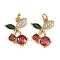 Brass Micro Pave Cubic Zirconia Pendants, Cherry, with Jump Ring, Long-Lasting Plated, Cadmium Free & Lead Free, Real 18K Gold Plated, 18x15x4mm, Hole: 3mm