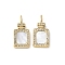 304 Stainless Steel Pendants, Rectangle Charms, with Shell and Rhinestone, Ion Plating(IP), Real 18K Gold Plated, 20.5x9.5x2.5mm, Hole: 1.5x3.5mm