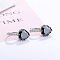 Brass Cubic Zirconia Clip-on Earrings, Heart, Platinum, Black, 16x7mm