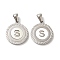 304 Stainless Steel Pendants, Flat Round Shell Charms with Letter, Stainless Steel Color, Letter S, 20.5x17.5x1.5mm, Hole: 2.5x4.5mm