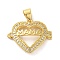 Mother's Day Brass Micro Pave Clear Cubic Zirconia Pendants, Heart, Real 16K Gold Plated, 15.5x19.5x3.5mm, Hole: 4.5x3.5mm