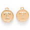Golden Plated Alloy Enamel Charms, Cadmium Free & Lead Free, Enamelled Sequins, Flat Round with Letter, Wheat, Letter.T, 14x12x2mm, Hole: 1.5mm