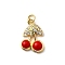 Brass Micro Pave Cubic Zirconia Pendants, Cherry, with Enamel, Real 16K Gold Plated, with Jump Ring, Red, 18x13x4.5mm, Hole: 3.4mm