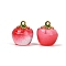 Handmade Lampwork Pendants, with Brass and Enamel Finding, Apple, Red, 15.5x13~14mm, Hole: 1.4mm