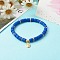 Handmade Polymer Clay Beads  Stretch Bracelets, with Brass Charm, Oval with Virgin Mary, Mixed Color, 1/4 inch(0.6~0.65cm), Inner Diameter: 2-1/2 inch(6.25cm)