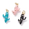 Brass Micro Pave Clear Cubic Zirconia Pendants, with Jump Rings, with Enamel, Cactus, Real 18K Gold Plated, Mixed Color, 17x9x4.5mm, Jump Ring: 5x1mm, 3mm Inner Diameter