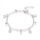 304 Stainless Steel Charm Anklets, Heart and Round, Stainless Steel Color, 9-1/4 inch(23.5cm), 2mm