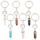 DELORIGIN 6Pcs Round Crystal Natural & Synthetic Keychain KEYC-DR0001-01-1