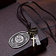 Croix ajustable pour hommes et 1978 pendentif en alliage de zinc et colliers lariat en cuir NJEW-BB16021-6