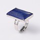 Adjustable Rectangle Lapis Lazuli Brass Rings RJEW-N024-01-3