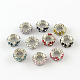 Enamel Flat Round with Flower Platinum Tone Alloy Large Hole Beads MPDL-R036-90-1