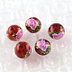 Perles rondes imprimées de motif de fleur rose en verre GFB-R004-10mm-R01-1