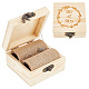 正方形の木製指輪収納ボックス  ワードミスター＆ミセスの刻印リングギフトケース、黄麻布マット付き  レモンシフォン  9.6x9x5cm CON-WH0086-062-1