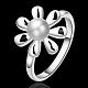 Flower Silver Plated Brass Round Imitation Pearl Finger Rings For Party RJEW-BB08765-7-3