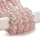 Pink & Clear Crackle Glass Round Beads Strands X-CCG-Q002-10mm-01-2