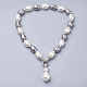 Synthetic Shell Pearl Pendant Necklaces NJEW-Q310-03-1