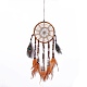 Native Style Bamboo Ring Woven Net/Web with Feather Wall Hanging Decoration HJEW-A001-07-4