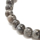 Braccialetto elasticizzato con perle rotonde di larvikite naturale BJEW-JB07209-03-4