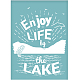 粘着性のシルクスクリーン印刷ステンシル  木に塗るため  DIYデコレーションTシャツ生地  湖のほとりでの生活をお楽しみください  ホワイト  195x140mm DIY-WH0173-010-1