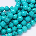Brins de perles rondes en magnésite naturelle, teints et chauffée, turquoise moyen, 10mm, Trou: 2mm, Environ 40 pcs/chapelet, 15.55 pouce