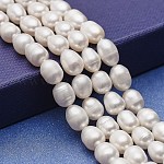 Grade AA Natural Cultured Freshwater Pearl Beads Strands, Potato, White, 7.5~10x6.5~7mm, Hole: 0.5mm, about 45~47pcs/strand, 14.49~14.69 inch(36.8~37.3cm)